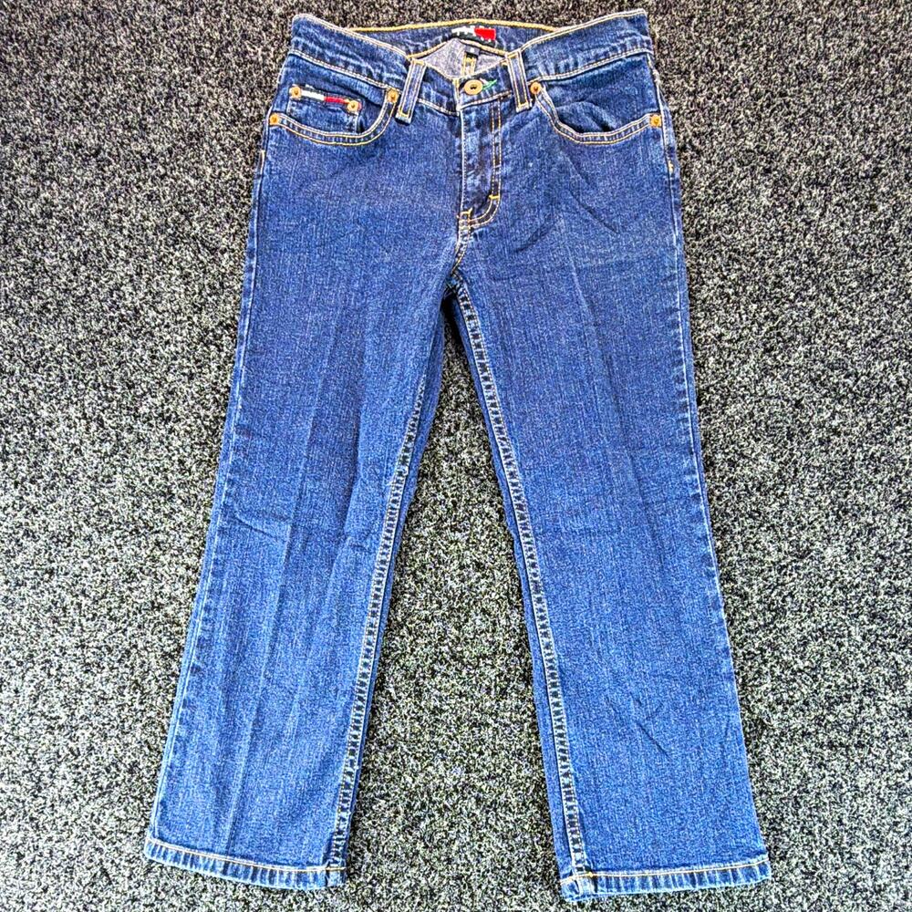 Tommy Hilfiger Girls Straight Dark Wash Blue Denim Jeans, Size 5, Button Zip